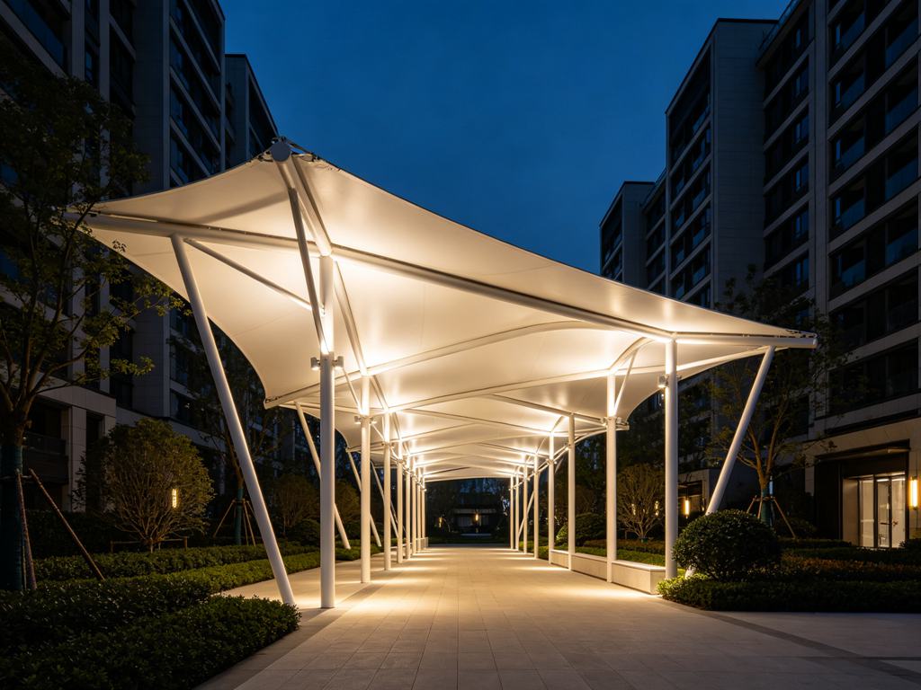 连廊膜结构造型16-小区夜景